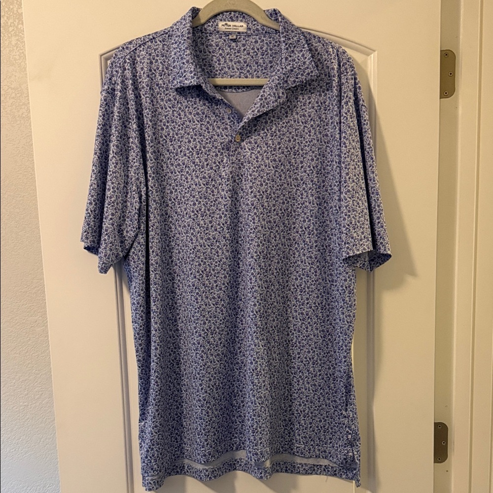 Peter Millar Light Blue Micro-Print Polo Summer Comfort